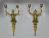 6. Pr. Empire Gilt Bronze Figural Wall Sconces