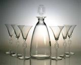 42. (7) Piece Lalique "Tosca Pattern "Decanter Set In The Arts & Crafts Style