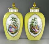 39. Pr. Large Meissen Augustus Rex Porcelain Covered Urns