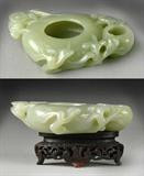 2. Chinese Celedon Jade Carved Brush Washer