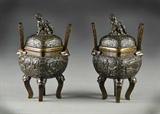 7. Pr. Of Finely Cast Chinese Bronze Censers & Covers