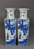 13. Pair Chinese Large Figural B & W Square Vases
