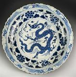 23. Large Chinese Yuan Style Blue & White Charger