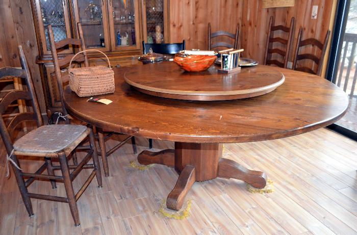 Pine Lazy Susan Dining Room Table