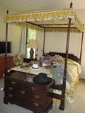 Ethan Allen queen canopy bed; complete with linens and drapes