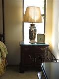 Ethan Allen night stand, Asian enamel lamp
