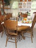 Round Oak Claw Foot Table + 6 Chairs