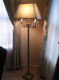 There are two of these Tuscan-inspired floor lamps with protective plastic still on the shades!