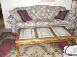 La-Z-Boy Claw-foot Sofa & Leaded Glass-Top Coffee Table