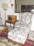 Chair & Ottoman (matches sofa) / Leaded Glass-Top Side Table (matches coffee table)