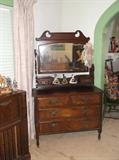 Gorgeous burled-wood early American dresser w/mirror