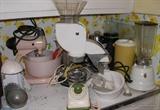 Old Pink Hamilton Mixer with attachments, Oster, Cuisinart and more