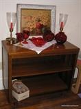 Bookcase with ruby glass