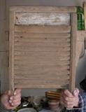 Very old pre 1850 Washboard, original nails are square, it has been strengthened, but the front board is worn in the center, it has been used a lot in it's time...