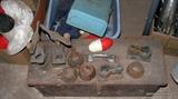 Old primitive boxes and tools