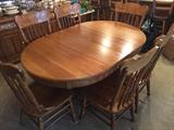 Oak Dining Table with Six chairs and Matching Hutch