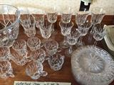 Lismore Waterford Crystal Collection containing Punch Bowl with 20 cups, 10 each 8-1/2" Dessert or Salad Plates, Three Champagne Glasses, Four Each Red & White Wine Glasses