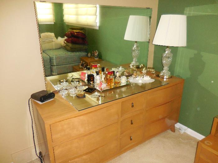 Mid Century Red Lion 3 Drawer Chest with Mirror Glass Top