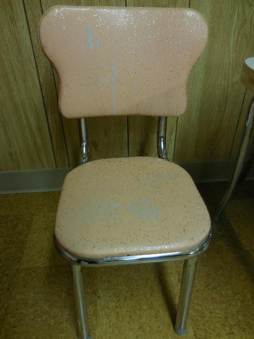 Adorable!! Mid Century Child Chair Pink Flecked Vinyl Chair (4)