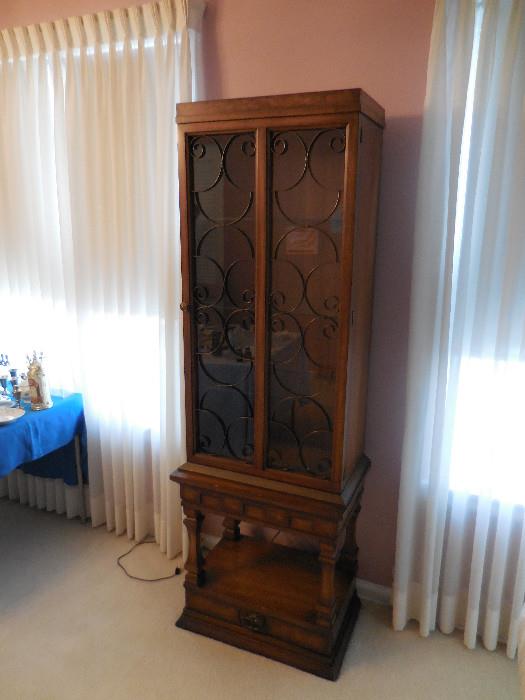 Weiman Furniture, Curio Cabinet with Drawer,Lighted.Hand Carved Walnut