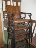 4 wrought iron chairs w/wicker seat and back