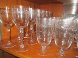 Fostoria stemware. Wines, waters, champagnes, and juice glasses service for 12 in all four sizes.