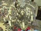 Marked Spanish Brass and Crystal Chandelier Crystals Not Attached