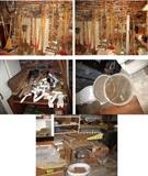 Long handle tools, brushes, anvil etc