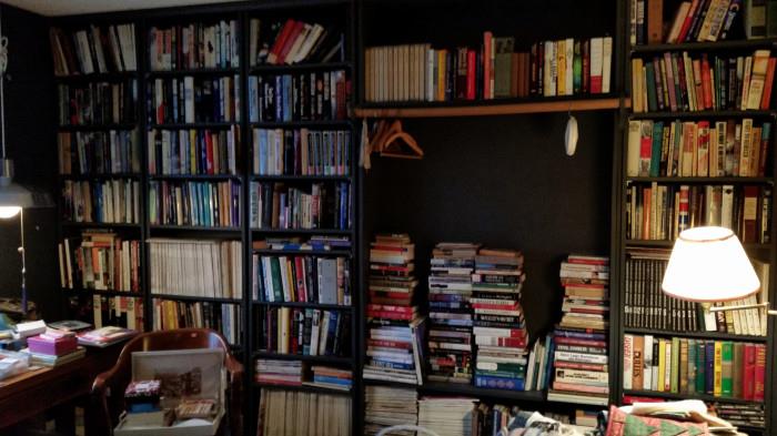 Bookshelves are attached to the wall, not for sale...