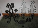 wrought iron candelabra, candle holders, and wall scone sets