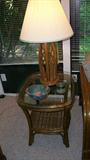 Pair of end tables
Pair of rattan lamps