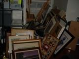 Dozens of old prints, professional photos framed, folk art, and originals too.