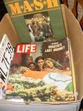 Boxes of old Life magazines, early Teen and Rock and Roll magazines as well