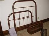 Old iron bed frame plus old wooden tool box