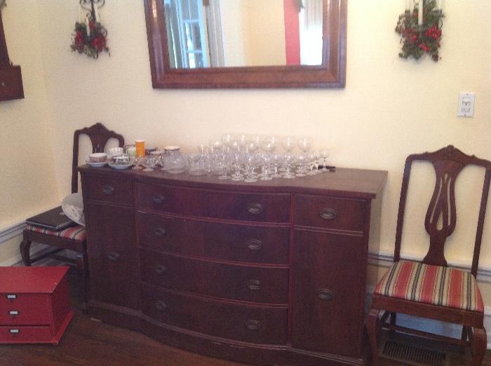 Antique buffet, side chairs, Crystal