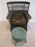 Vintage Wicker Armchair & Stool.