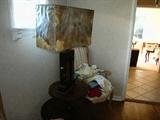 Mid-century lamp with cowhide lamp shade