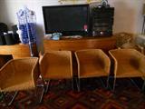 Wicker and Chrome chairs set of 5, Dress mold, Panasonic flat screen tv with surround sound system, Turkish rug