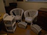 Wicker chairs, magazine holders, shelf