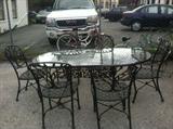 Cast aluminum and glass table and set of 6 chairs