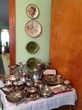 Large selection of silverplate serving pieces