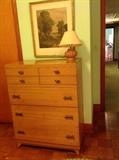 Mid century modern bedroom set.  Chest of drawers, dresser with mirror, bookcase headboard.