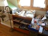 Doll house, nicely made cart and table full of sewing