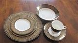 Mikasa- Place Setting shown. Mount Holyoke pattern. Black and Gold. 