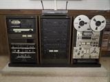 first rack = Sansui SC-3330 cassette deck, Sansui TU-17 am/fm tuner, Technics peak average meter, Audio Control equalizer, DBX 3BX, DBX Boom Box, DBX Open Reel 122, DBX-2 cassette noise reduction, SAE Impulse noise reduction system 