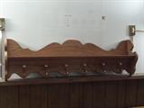 Wooden shelf with coat hooks: Length 54" x 16"