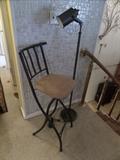 Tall folding metal stool and floor lamp