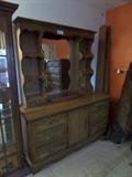 Dresser with mirror and shelves: 6ft. 4" tall, 62.5" wide, 19.5" deep