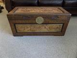 Ornate chest: 16" deep,  34" wide, 15" height