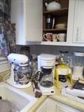 Kitchen Aid mixer, coffee pot, blenders, small kitchen appliances